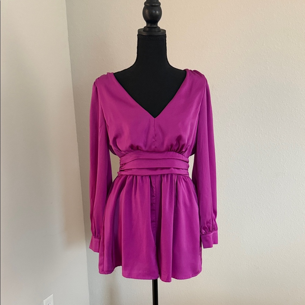 Chic Long Sleeve Purple Short Romper